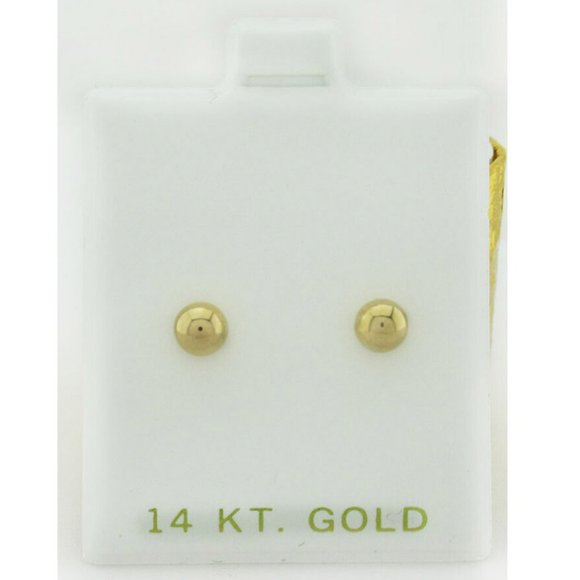 PLAIN BALL 5 mm STUD EARRINGS 14k YELLOW GOLD * Brand New with FREE gift box *